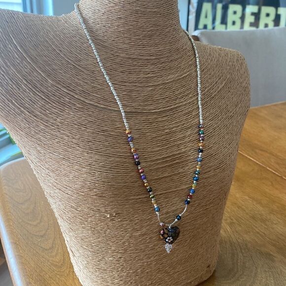 Sterling silver necklace & millefiori pendant - Picture 1 of 6
